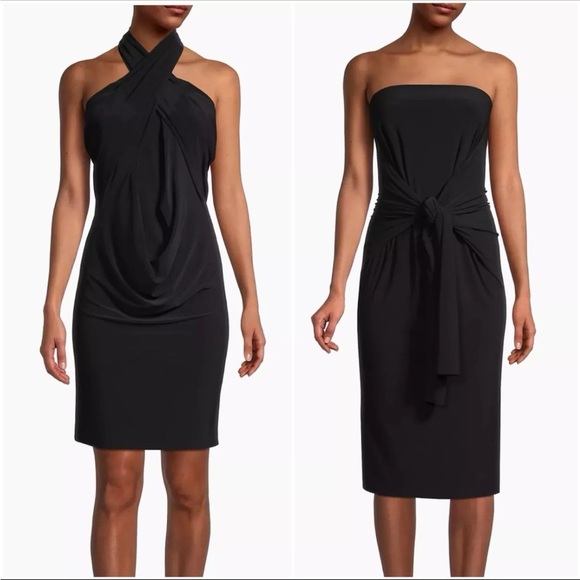 NWT Norma Kamali All In One Black Stretch Dress Convertible Long Sleeve Size XL - Picture 2 of 8